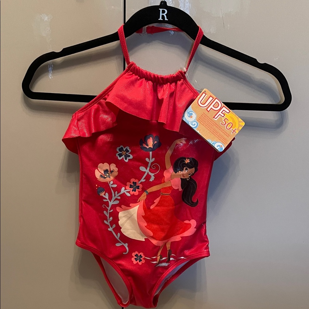 Disney Red Kids Swim One Piece with Floral Design
